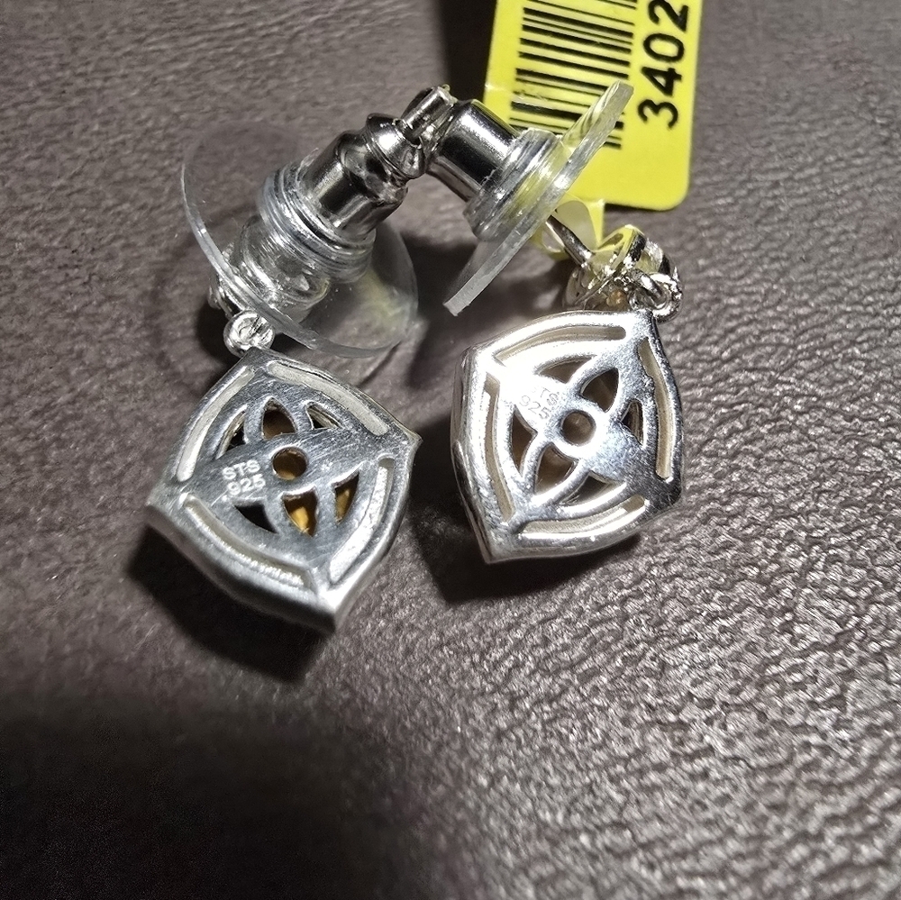 Brazilian Citrine & South African Tigers Eye Earrings 925 Sterling Silver NWTS - Picture 2 of 3